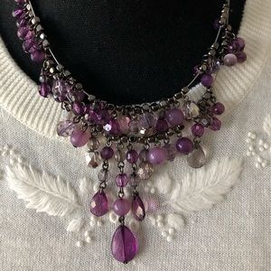 Teardrop Chandelier Necklace Purple Beaded